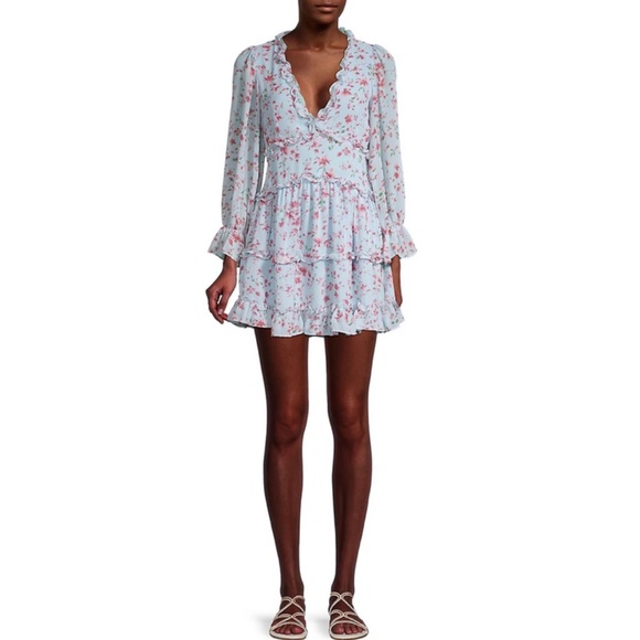 CISTAR NEW YORK Dresses & Skirts - Cistar New York Floral-Print Ruffle Long Slv Dress